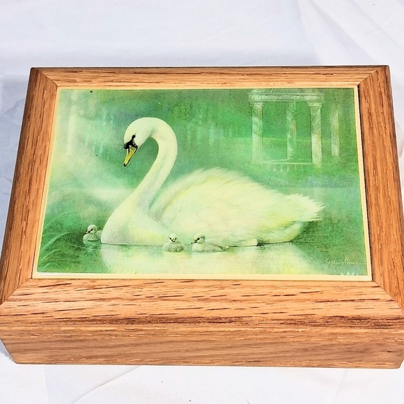 Kimberly Accessories - Kimberly Swan Tile Inlay Burgundy Lined "Over the Rainbow" Musical Jewelry Box